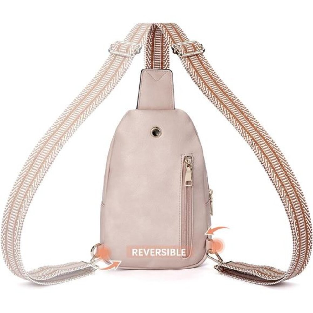 Sling Bag for Women Leather Crossbody Bags Fanny Pack Chest Bag Pink - Picture 5 of 6